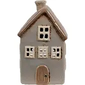 Clayre & Eef Waxinelichthouder Huis 9x9x16 cm Grijs Bruin Keramiek Theelichthouder Grijs Theelichthouder