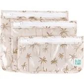 BUMKINS Clear Front Travel Bags - Reistasjes met Doorzichtig Venster - Set van 3 in 3 Formaten - Toilettasje, Make-up Etui en Reis Organizer - Met Rits - Waterdicht - Palm Daze Palmbomen - Beige