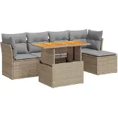 vidaXL 6-delige tuinmeubelset met kussens, beige, polyrotan