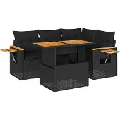 vidaXL 5-delige Loungeset met kussens poly rattan acacia zwart