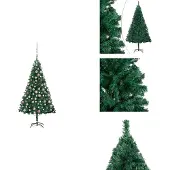 vidaXL Kunstkerstboom met verlichting en ballen, groen, 180 cm - Kerstbomen