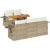 vidaXL 6-delige Loungeset met kussens poly rattan beige