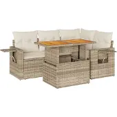 vidaXL 5-delige Loungeset met kussens poly rattan beige