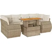 vidaXL 7-delige tuinmeubelset met kussens, beige, van polyrotan