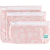 BUMKINS Clear Front Travel Bags - Reistasjes met Doorzichtig Venster - Set van 3 in 3 Formaten - Toilettasje, Make-up Etui en Reis Organizer - Met Rits - Waterdicht - Lace Kant - Roze