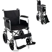 Mobiclinic , een opvouwbare en lichte rolstoel, Marseille. Uitgerust met snel te verwisselende wielen met één druk op de knop, robuust, zitbreedte 46 cm, remhendel, banden van 12 inch