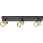 Freelight Razza plafondspot, zwart/goud, lengte 61 cm, 3-lamps. Razza, dimbaar, zwart, Woon-/ Eetkamer, metaal, Modern, halogeen spot