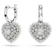 Swarovski Oorbellen - Hyperbola drop earrings, Heart, Rhodium plated in white