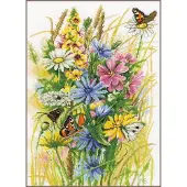 Lanarte Borduurpakket - Borduurset - Borduurpakket volwassenen - Telpakket kit - 30 x 43cm - Wilde bloemen en vlinders - Marjolein Bastin - PN-0199708