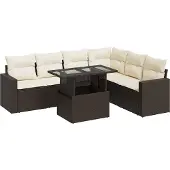 vidaXL 7-delige Loungeset met kussens poly rattan bruin