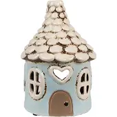 Clayre & Eef Waxinelichthouder Huis Ø 11x15 cm Blauw Keramiek Theelichthouder Blauw Theelichthouder