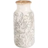 Clayre & Eef Vaas Ø 15x32 cm Beige Grijs Keramiek Bloemen