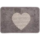 Clayre & Eef Badmat 58x38x1 cm Grijs Polyester Rechthoek Hart Grijs