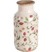 Clayre & Eef Vaas Ø 14x26 cm Beige Rood Keramiek Aardbeien