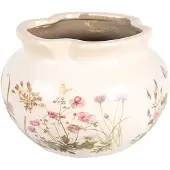 Clayre & Eef Bloempot Ø 20x14 cm Beige Roze Keramiek Rozen Bloempot Binnen Beige Bloempot Binnen