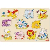 Goki Steekpuzzel - Dierenbaby's - 10 Delen - 30X21X2,4Cm - Hout - 1 Jaar