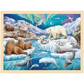 Goki Puzzel - - Puzzel Poolnacht - 96 houten stukken - Thema ijsvlakte - Vanaf 6 jaar