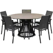 AVH-Collectie Malaga Pasadena dining tuinset 140xH75 cm rond 6 delig aluminium