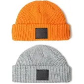 MINOTI geribbelde muts jongens 2-pack - oranje en grijs met merkpatch