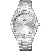 Q&Q QZ48J201Y - Horloge - Analoog - Heren - Mannen - Stalen band - Rond - Metaal - Streepjes - Zilverkleurig - 5 ATM