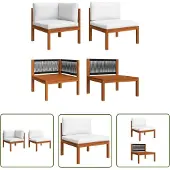 The Living Store Tuinset - Loungeset - 2-delige tuinloungeset met kussens van acaciahout en touw - Acacia Hout - Outdoor Meubilair - Balkon Meubilering