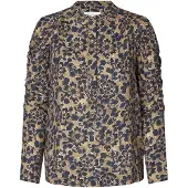 Dea Kudibal Blouse 'Visti' nachtblauw / enziaan / lichtbruin / wit