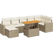 vidaXL 8-delige tuinmeubelset met kussens, beige, van polyrotan