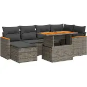 vidaXL 7-delige Loungeset met kussens poly rattan acacia grijs