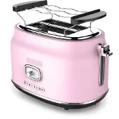 WESTINGHOUSE Retro Broodrooster – 2 Sneden – Extra Brede Sleuven – Warmhoudrek – 815W – Roze