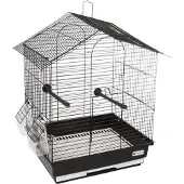 Flamingo Parkietenkooi Nusa - 39 x 31 x 46 cm - Zwart met Metalen Dak - Stijlvolle Kooi voor Kleine Vogels