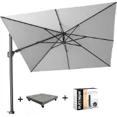 Platinum Challenger T2 zweefparasol 300x300 cm lichtgrijs met parasolvoet 90kg en hoes