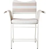 Gubi - Tropique Dining Chair - w/o Fringes Classic White Semi Matt Base, Leslie Stripe, Limonta 40 - Eetstoelen voor buiten - Mathieu Matégot - Beige,Wit - Textiel materiaal