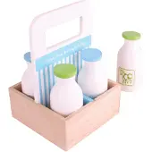 Bigjigs Boodschappen - Zuivel - In krat | houten speelgoed melkflessen voor winkel of keuken