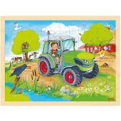 Goki Puzzel - Tractor - 96 Stukjes - 40X30X0,8Cm - Hout - 3 Jaar
