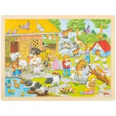 Goki Puzzel - Kinderboerderij - 48 Stukjes - 40X30X0,8Cm - Hout - 3 Jaar