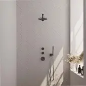 Brauer Regendoucheset Inbouw Gunmetal Carving Thermostatisch 30cm met Wandarm, Glijstang en Handdouche Staaf Losse Stopkranen Geborsteld Gunmetal