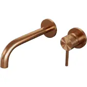 Brauer Copper Carving inbouw wastafelkraan met gebogen uitloop, lange handgreep en ColdStart geborsteld koper PVD rechts