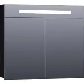 Brauer Promise Spiegelkast 80x70cm MDF 2 Deuren Met Directe LED Verlichting Boven - Mat Zwart - Spiegels, Spiegelkasten - 8720359341976