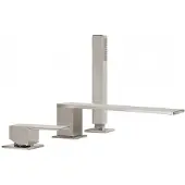 Tres Badrandkraan Cuadro Exclusive met Handdoucheset Lange Rechte Uitloop 22 cm RVS