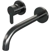 Brauer Inbouw Wastafelmengkraan Gunmetal Edition Coldstart Gebogen Uitloop Korte Platte Hendel Links Geborsteld Gunmetal PVD Met Rozetten