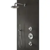 Hotbath IBS1 Buddy Inbouw Doucheset - Geborsteld Nikkel - Met Ronde 3 Standen Handdouche - 20cm Hoofddouche - Met Plafondbuis 15cm - Met Glijstang - Kranen, Douchekranen, Douchesets, Inbouw