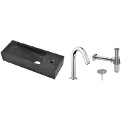Wiesbaden FonteinPack Small Natuursteen Rechts 38x14x8 cm Chroom (Keuze uit 20 kranen)