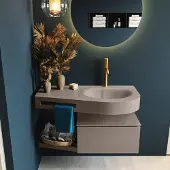 Mondiaz Riva badmeubel 100cm Smoke met 1 lade en wastafel rechts 1 kraangat Smoke