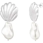 Yehwang Zilverkleurige schelp en parel dames oorbellen - Roestvrij staal - Waterproof - 4.8 cm - Nikkelvrij - Sieraden - Cadeau