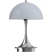 Louis Poulsen Panthella PORTABLE 160 V3, opaal chroom/blauwgrijs 160, dimbaar, chroom / zilver, Woon-/ Eetkamer, Kunststof, Design