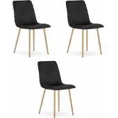 Leobert Fluwelen stoel - set van 3 - zwart - metaal