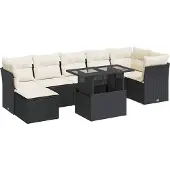 vidaXL 8-delige tuinmeubelset met kussens, zwart, polyrotan