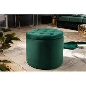 Invicta Elegante kruk MODERN BAROQUE 50cm donkergroene fluwelen opbergmand - 40737