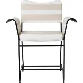Gubi - Tropique Dining Chair - w/o Fringes Classic Black Base, Leslie Stripe, Limonta 40 - Eetstoelen voor buiten - Mathieu Matégot - Beige,Wit - Textiel materiaal