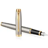 Parker IM vulpen | Geborsteld metaal | Fijne penpunt met blauwe navulling | Geschenkdoos